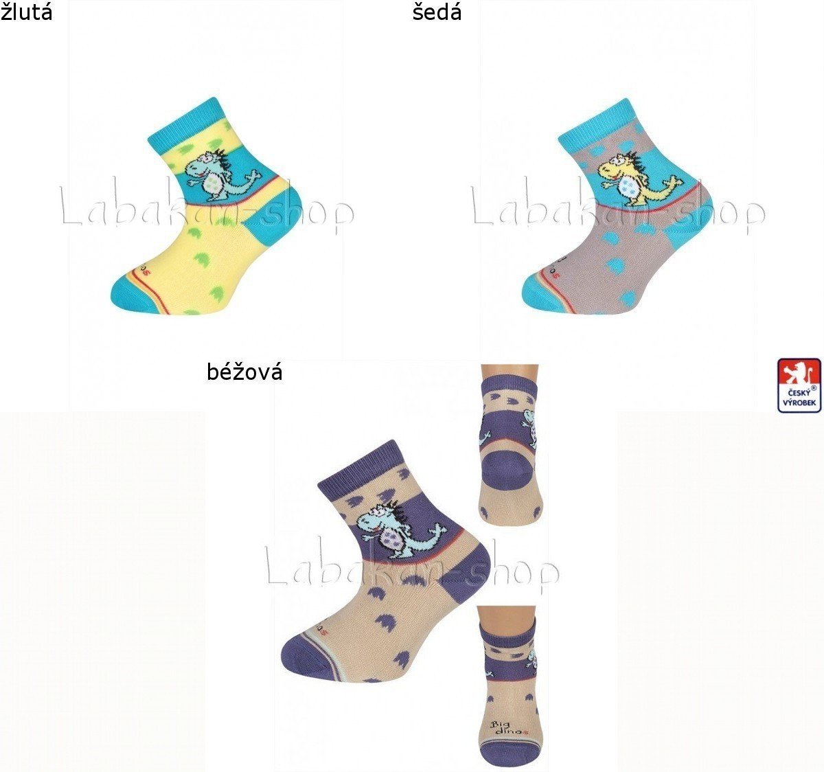 Dětské obrázkové bavlněné ponožky DINOS